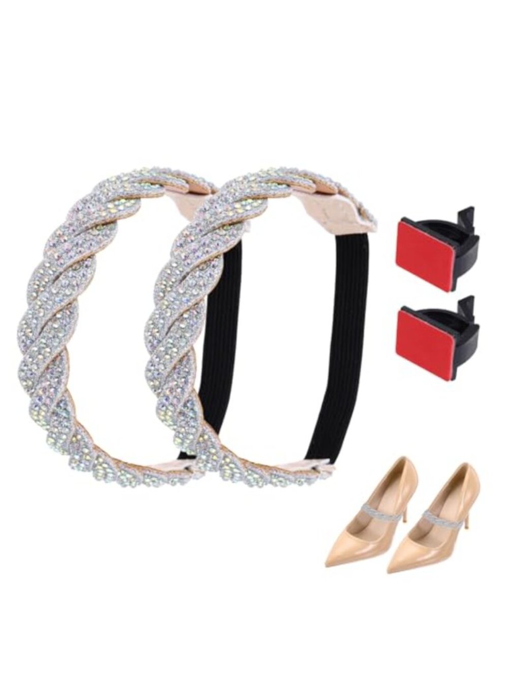 Rhinestone Elastic High Heel Shoe Straps Detachable Ankle Straps Faux Leather